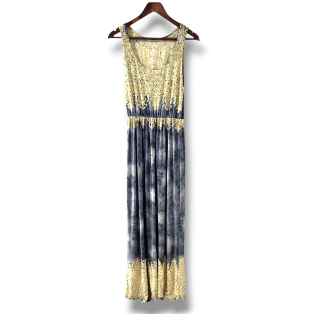 Eloges Embroidered Tie Dye Sleeveless Knit Maxi Dress | XL
